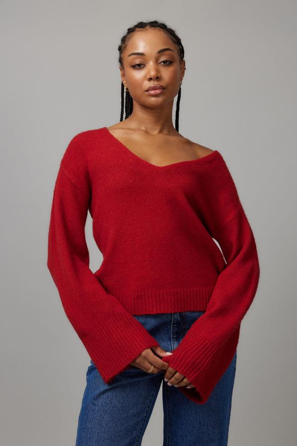 Factorie - Charlie V Neck Knit Jumper - Scooter