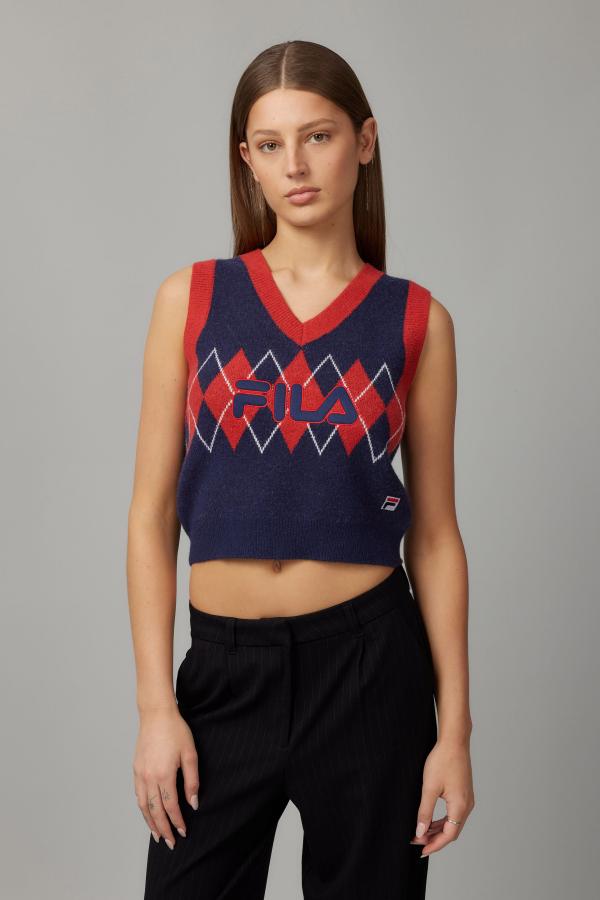 Factorie - Fila Lcn Argyle Knit Vest - Navy blazer/fila sport