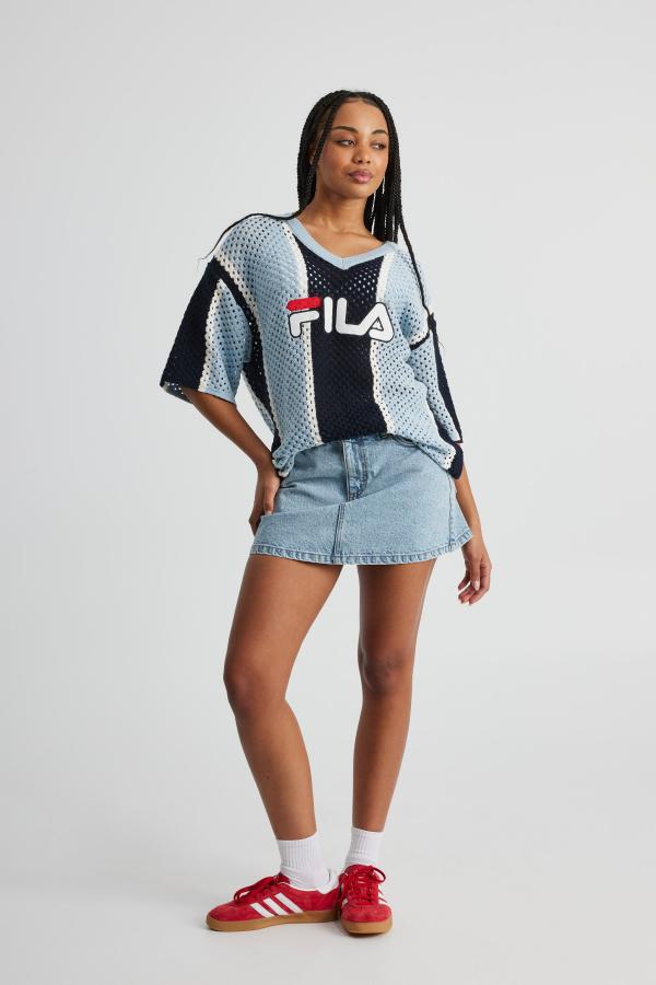 Factorie - Fila Lcn Crochet V Neck Tee - Navy blazer/blue fila sport