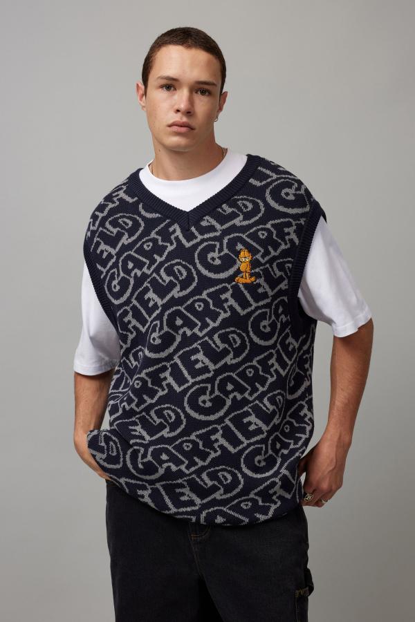 Factorie - Garfield X Half Half Knit Vest - Lcn gar navy/garfield words