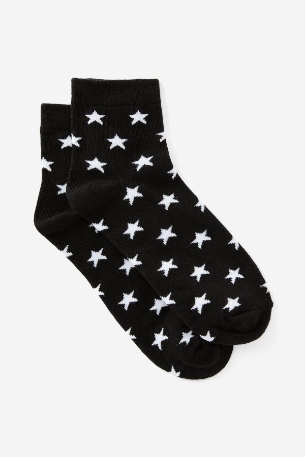 Factorie - Girls Everyday Quarter Sock - Black white stars