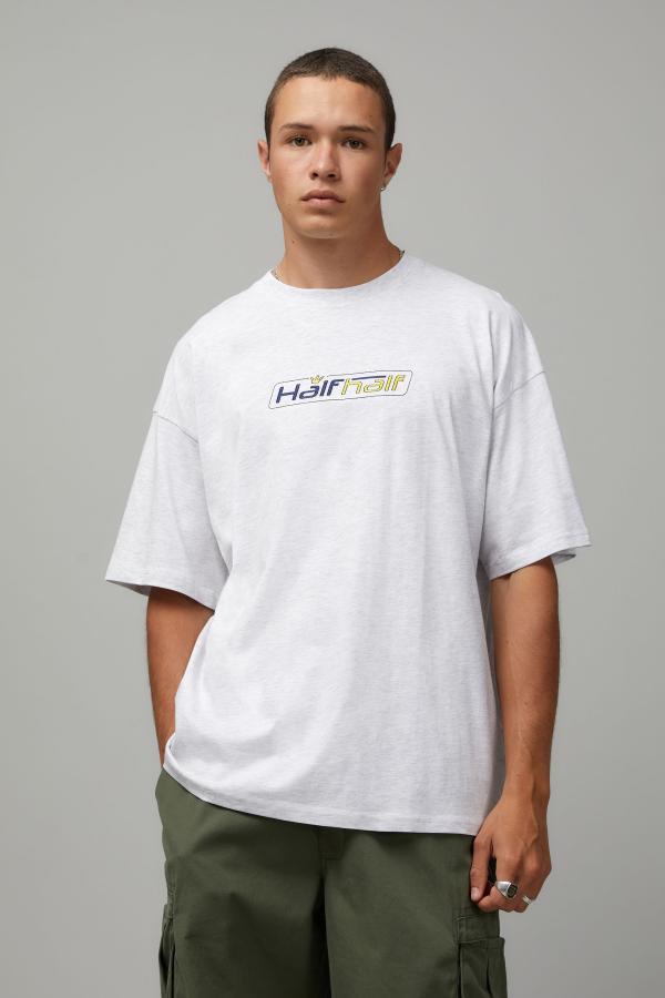 Factorie - Half Half Oversized T Shirt - Silver marle/half half crown