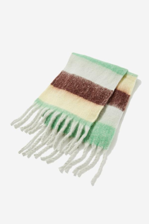 Factorie - Heavy Knit Winter Scarf Stripe - Multi green brown stripe
