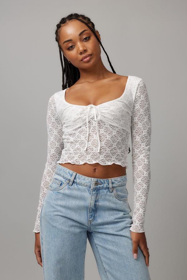 Factorie - Layla Long Sleeve Lace Top - White