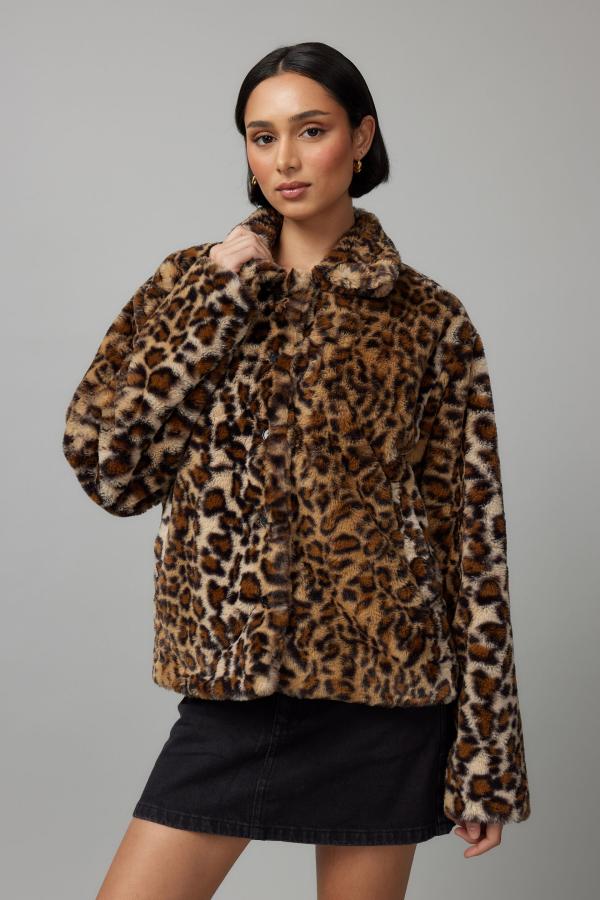 Factorie - Leopard Faux Fur Jacket - Leopard print