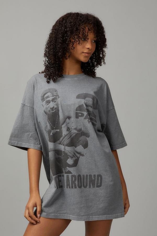 Factorie - Music Merch Oversized Graphic Tee - Lcn bra tupac get around / washed tradewinds