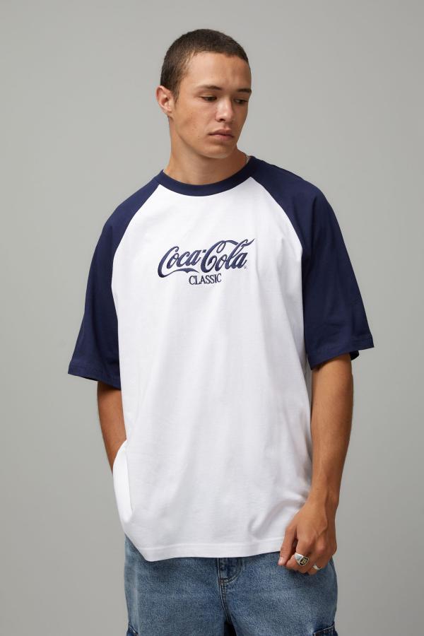 Factorie - Oversized Pop Culture Raglan T Shirt - Lcn cok white navy/coca cola classic