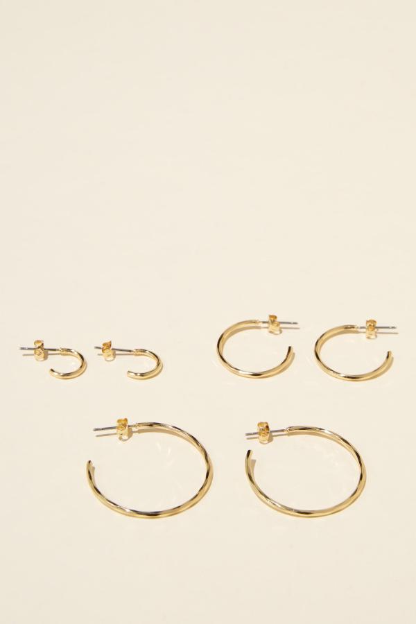 Rubi - 3Pk Mid Earring - Gold plated hammered metal