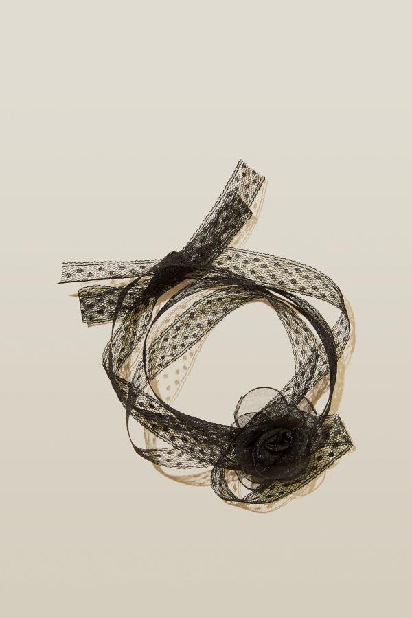 Rubi - Choker Necklace - Wrap lace black rose