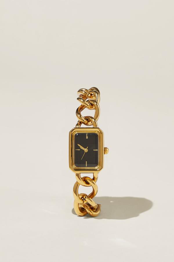Rubi - Classic Watch - Gold plated rectangle curb chain band