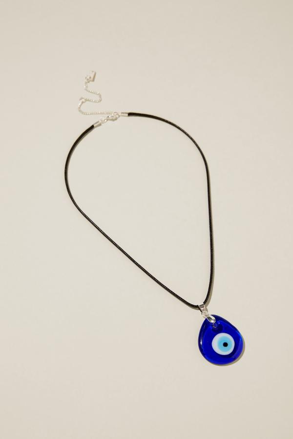 Rubi - Cord Pendant Necklace - Black cord glass evil eye