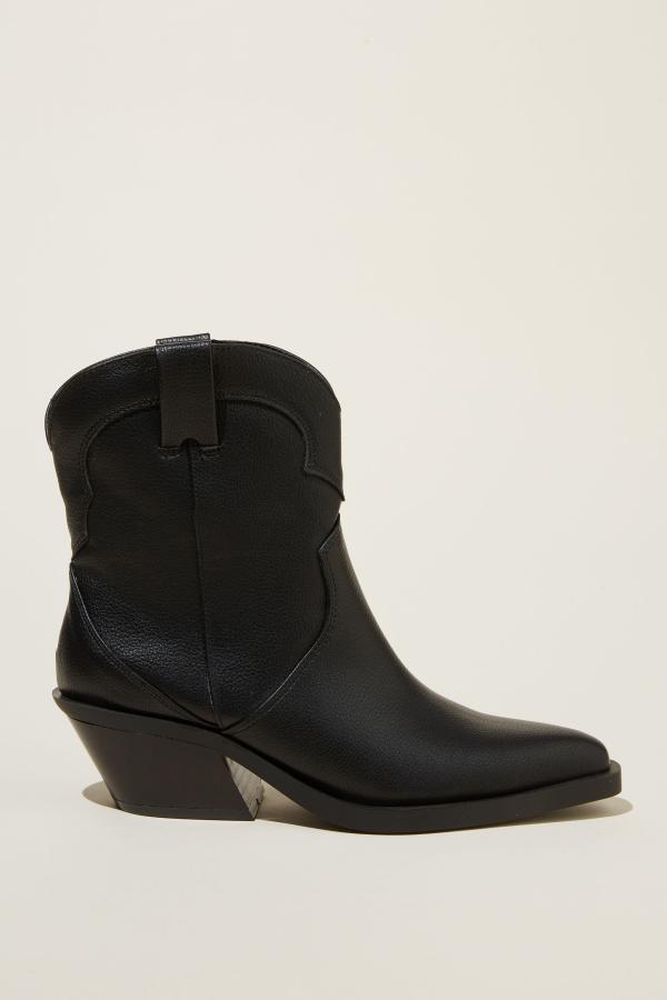 Rubi - Dylan Western Ankle Boot - Black vegan leather