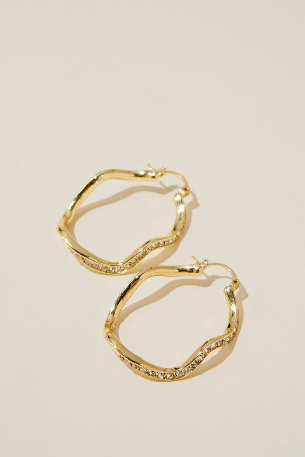 Rubi - Large Hoop Earring - Gold plated diamante wavy