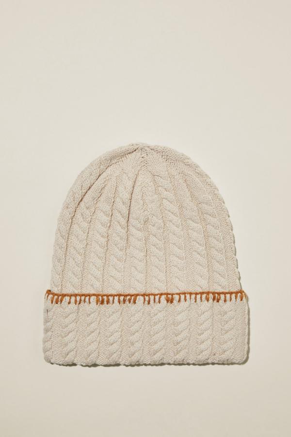 Rubi - The Holiday Chunky Knit Beanie - Ecru cable