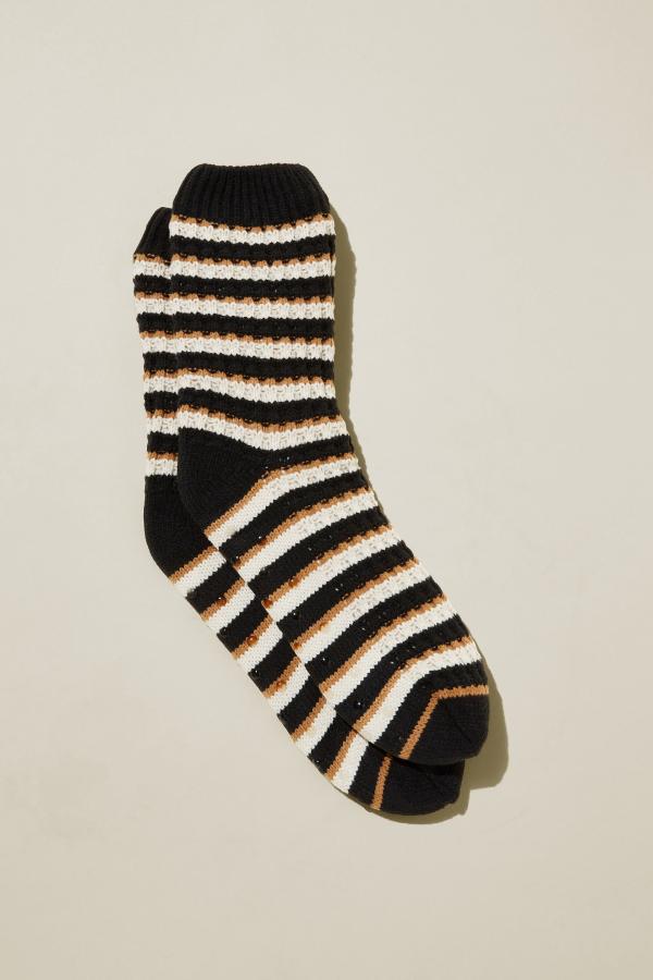 Rubi - The Holiday Lounging Sock - Black camel stripe
