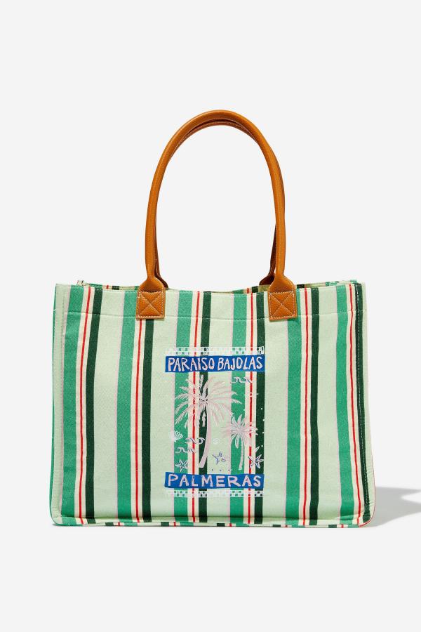 Rubi - The Stand By Tote - Palmeras/green stripe