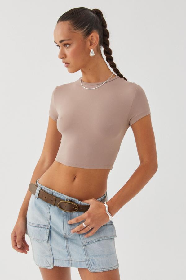 Supré - Luxe Cropped Short Sleeve Top - Toffee taupe
