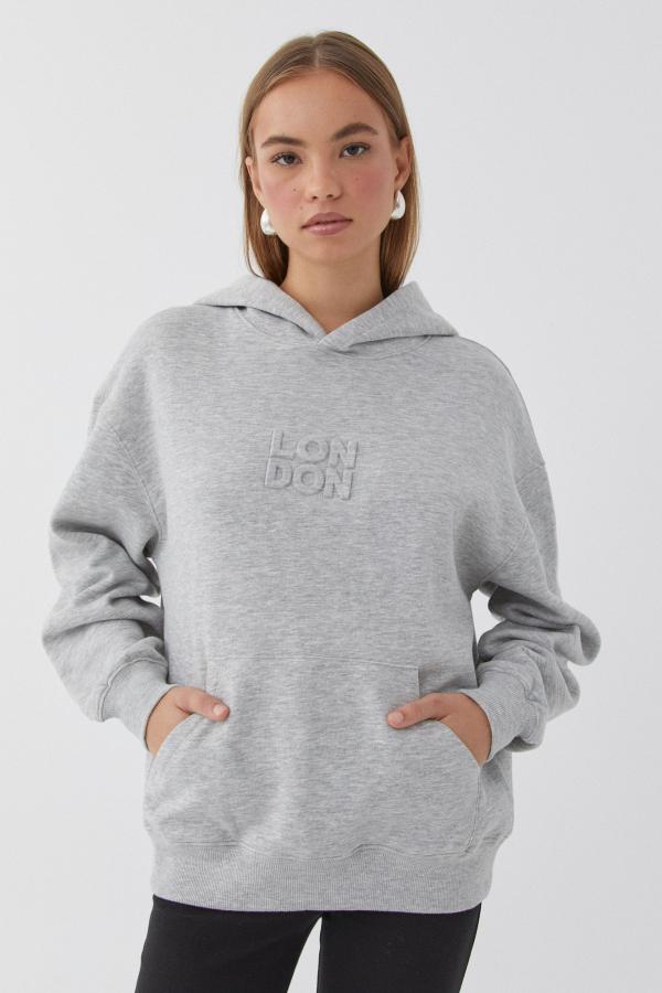 Supré - Paige Oversized Printed Hoodie - Grey marle/london