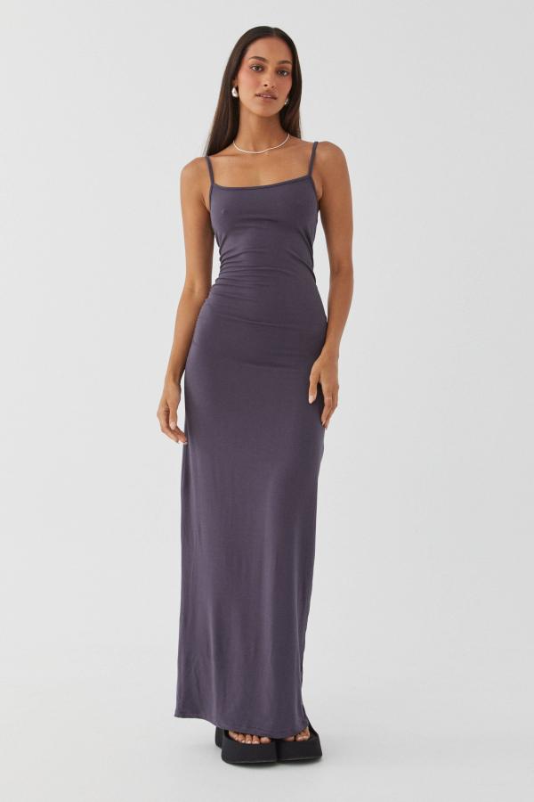 Supré - Soft Strappy Ruched Maxi Dress - Gun metal