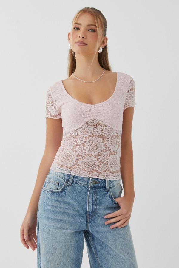 Supré - Tessa Lace Tee - Gloss pink