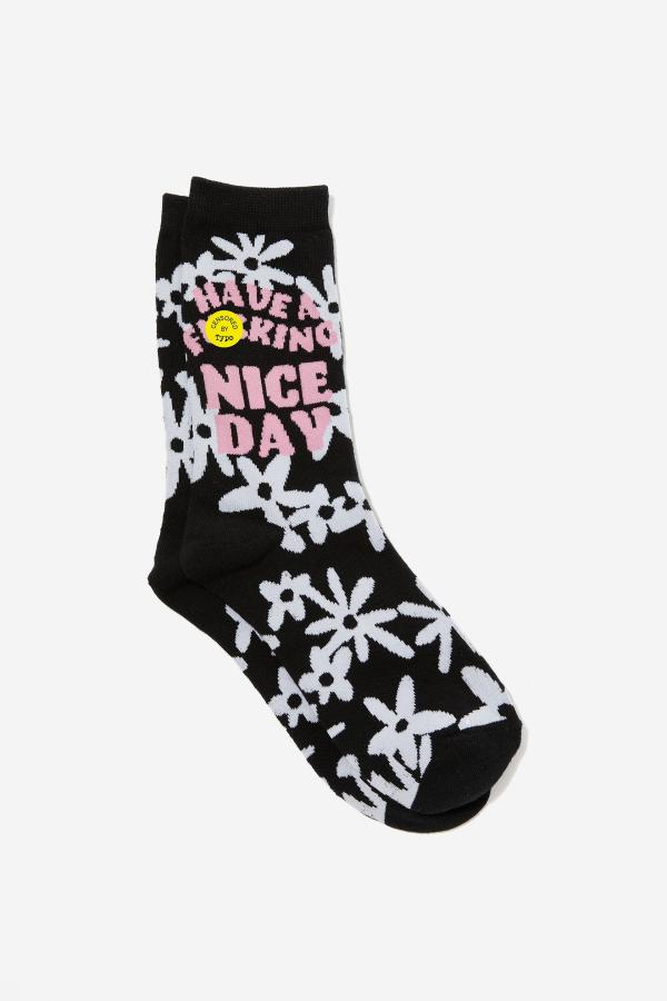 Typo - Socks - Nice day paper daisy bw!!