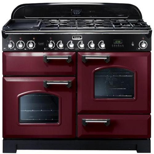 Falcon 110cm Classic Deluxe 5 Burner Dual Fuel Cooker - Cranberry/ Chrome