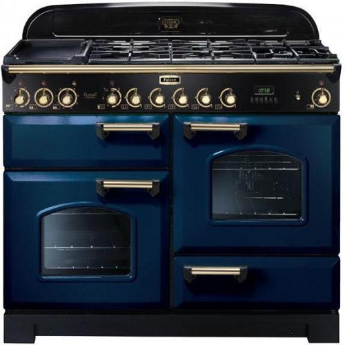 Falcon 110cm Classic Deluxe 5 Burner Dual Fuel Cooker - Royal Blue/Brass