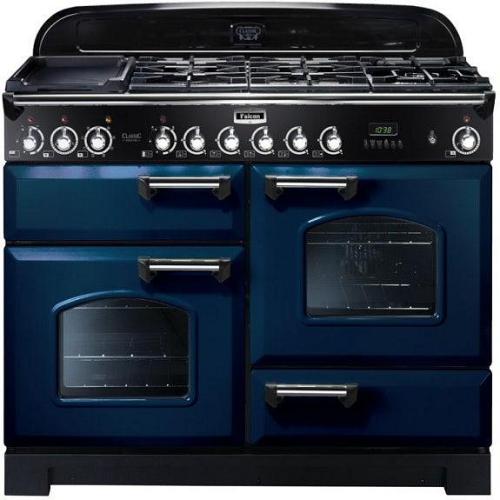 Falcon 110cm Classic Deluxe 5 Burner Dual Fuel Cooker - Royal Blue/Chrome