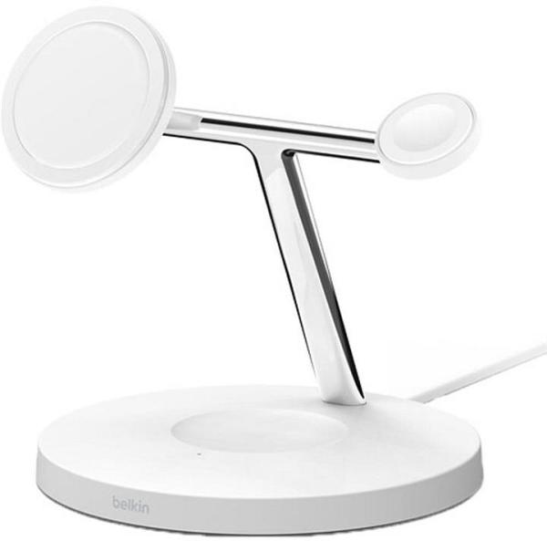 Belkin 3-in-1 Wireless Charger Stand w/MagSafe w/AC (White)