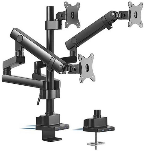 Brateck Triple Monitor Aluminum Slim Pole Held Mechanical Spring Arm 17-27