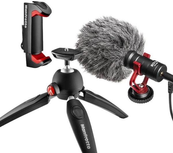 Mobile Vlogging Kit - with Manfrotto Tripod + Clamp and Boya BY-MM1 Microphone