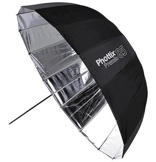 Phottix Umbrella Reflect PREM 85cm Silver inside Black outer White fibreglass spokes