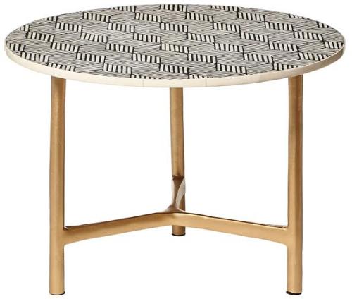 Aria Bone Inlay Round Coffee Table Small Black and White