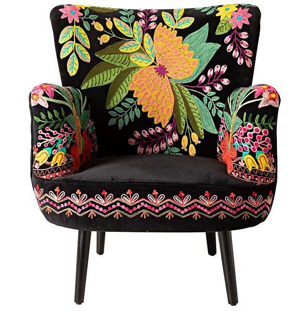 Blossom Embroidered Armchair Black