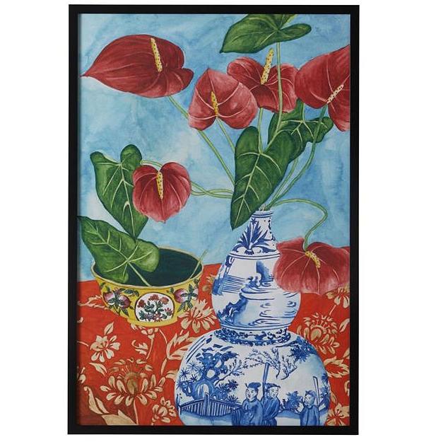 Blue Celadon Vase Bloom Framed Print 93x63cm