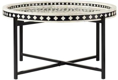 Bone Inlay Round Coffee Table Black with Black Frame 75cm