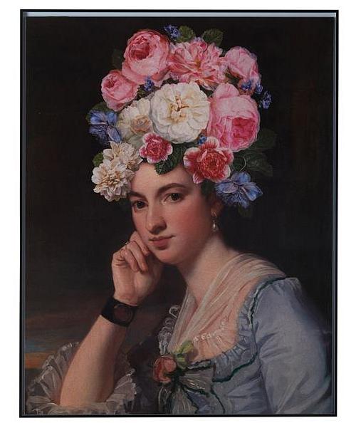 Classic Lady in Floral Wreath Framed Print 91x71cm