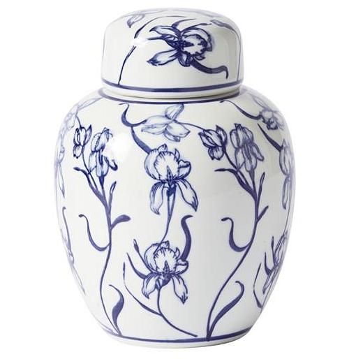 Claymont Linear Flowers Bubble Jar Blue And White 14X14X19.5cm