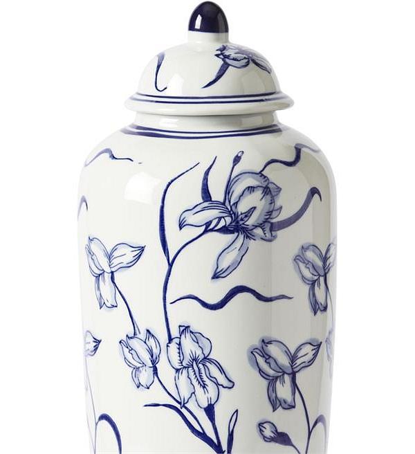 Claymont Linear Flowers Ginger Jar Blue And White 16X16X44cm