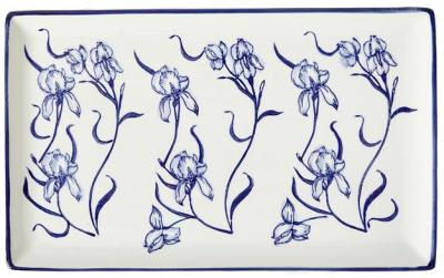 Claymont Linear Flowers Sq Plate Blue And White 31X19X2cm