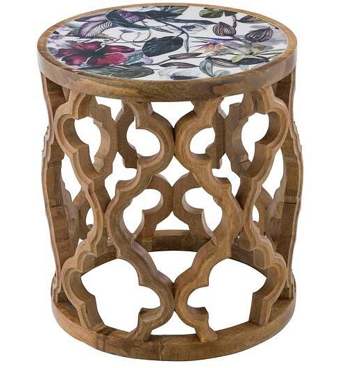 Eco Sole Tropical Carved Round Side Table Medium 38x44.4cm