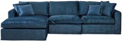 Huxley 3 Seater Velvet Sofa with Left Chaise Luxe Marine Blue C-006