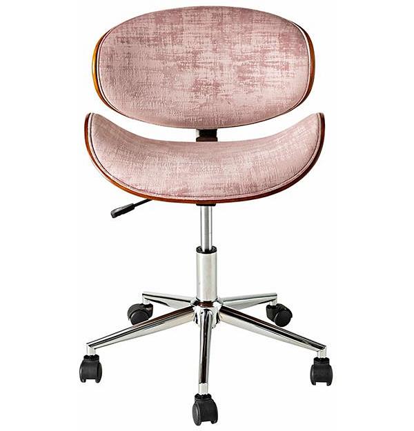 Jetson Desk Chair Timber Veneer Back Brushed Vintage Rose Velvet