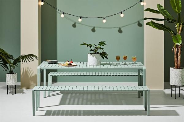 Kace Dining Table 200cm Sage Green with 2 Kace Dining Bench Seat 200cm Sage Green Package
