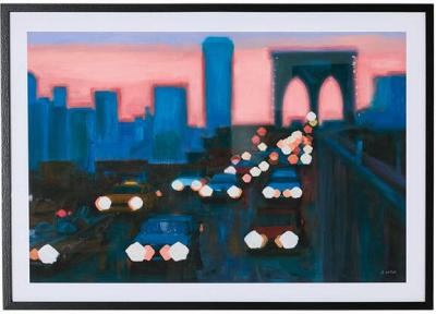 New York At Dusk Framed Glass Print 102.8x72.8cm