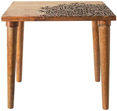 Parvani Carved Top Mango Wood Table 51x48x38cm