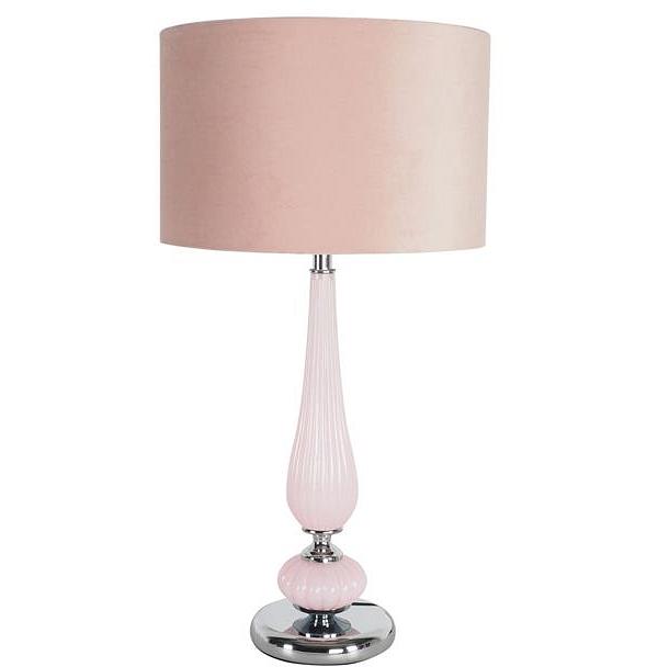 Pink Velvet Glass/Chrome Table Lamp Pink 60cm