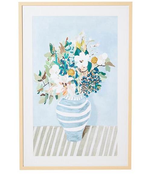 Still Life Floral in Stripe Vase Framed Glass Print 80x120cm