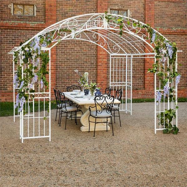 Versailles Gazebo Antique White with Light Grey Canopy NEW BRUSHED FINISH