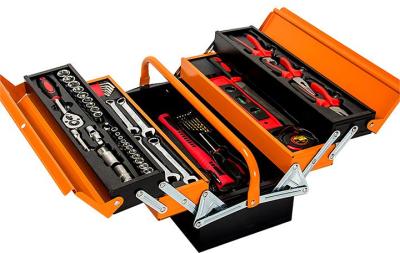 BULLET 118pc Metal Cantilever Tool Kit Box Set with Cordless Screwdriver, Black & Orange